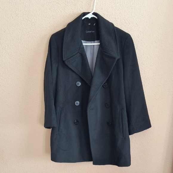 Calvin Klein Jackets & Blazers - Calvin Klein Black Wool/Silk/Cashmere Double Breasted Peacoat Size 14